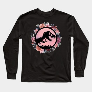 Jurassic Park Flowers - vintgae, retro, dino, dinosaur, gift idea, birthday, christmas, gift for fans,  girls, women, kids, funny, cute, mom, girlish, girly, jurassic world,  clever girl, lover, men,  raptor, trex, baby, blue, Long Sleeve T-Shirt